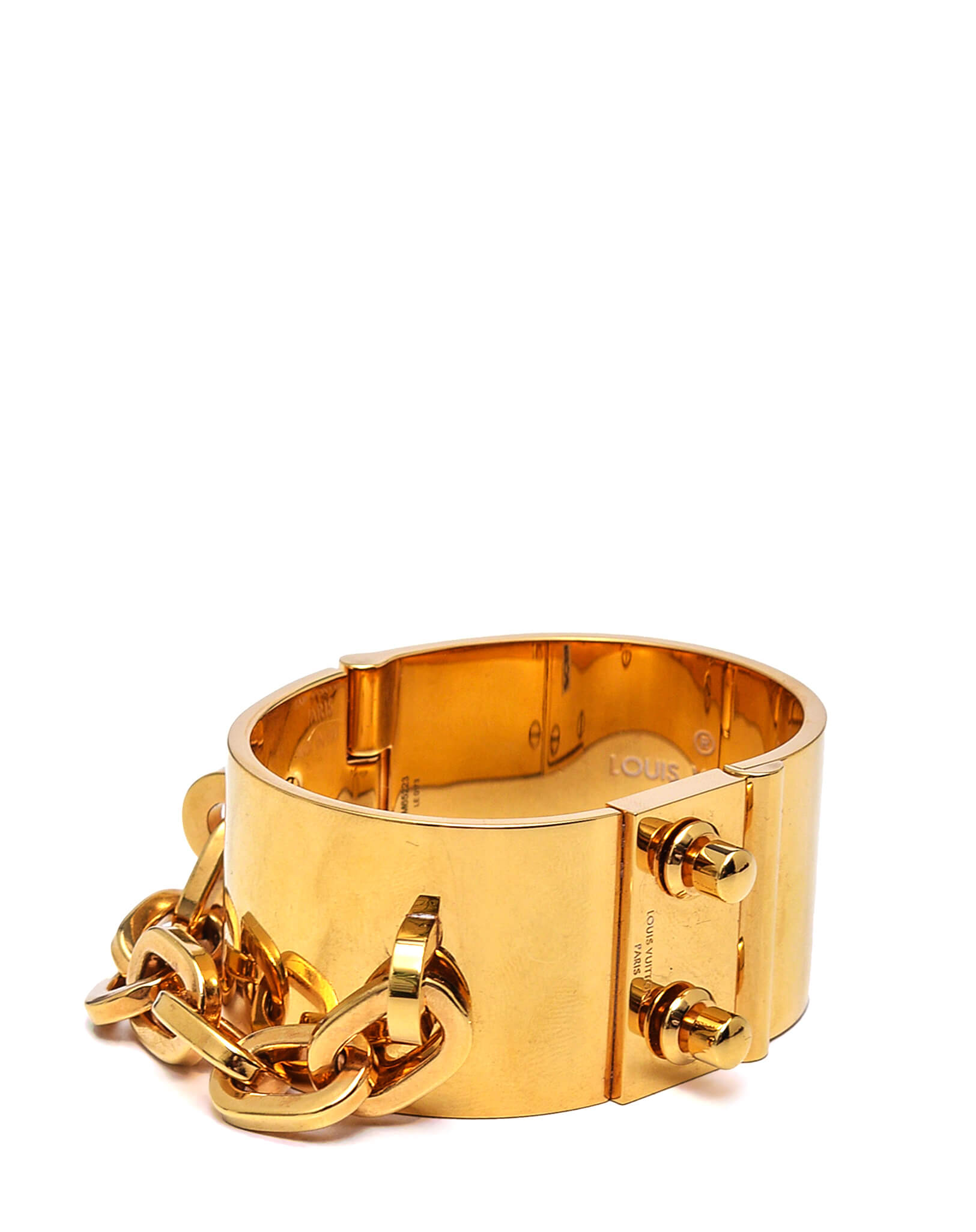 Louis Vuitton - Gold Tone Manchet Lock Me Chain Cuff Bracelet